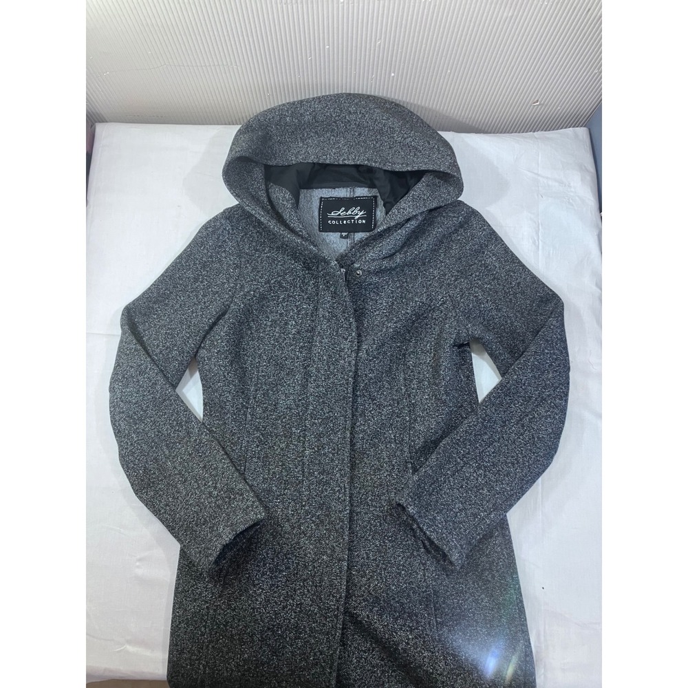 Sebby Collection Womens Gray Marled Hooded Zip Front Mid Length Coat SG9605 Sz S